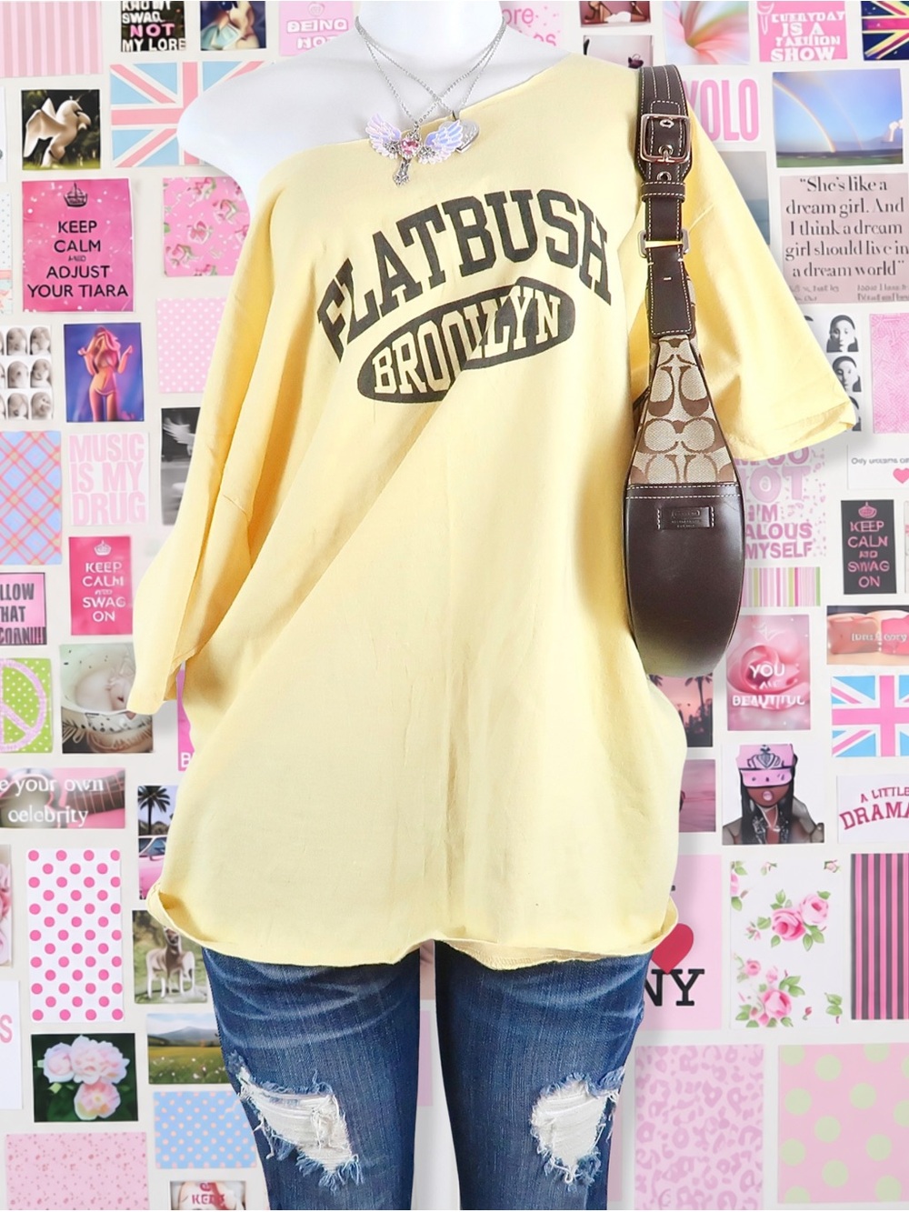 vintage y2k yellow flatbush brooklyn graphic tee 2000s